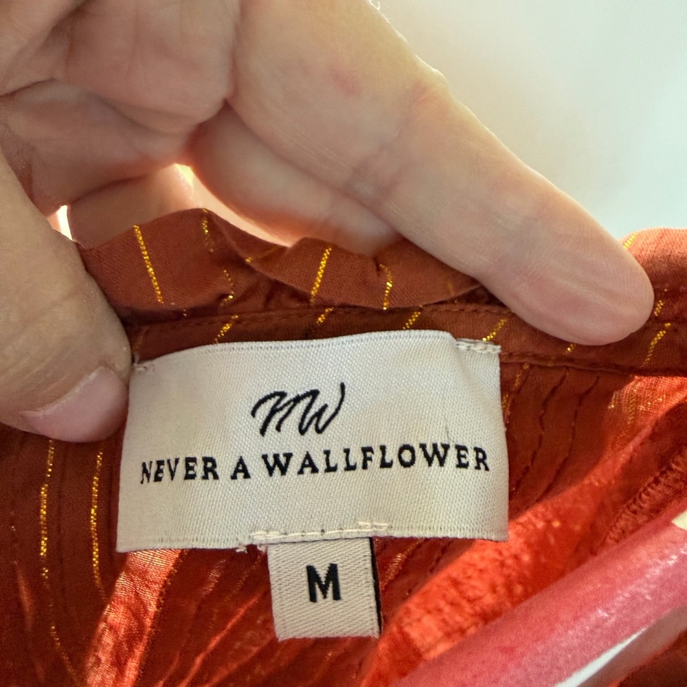 Rust Orange Blouse With Metallic Thread - image 3